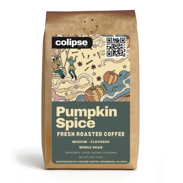 Colipse Pumpkin Spice flavored whole bean coffee